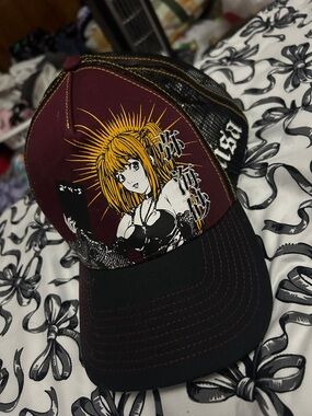 Hot Topic Burgundy Black Anime Trucker Hat